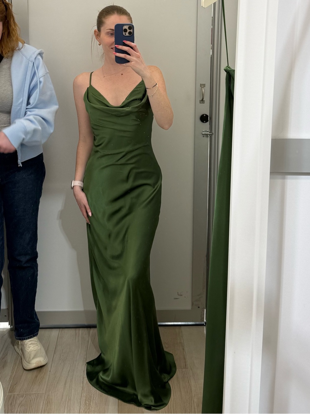 Olive Green Satin Cowl Neck Slip Dress